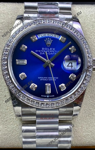 Rolex Day Date 36MM M128239-0023 904L Steel in Blue Dial 1:1 Mirror Replica
