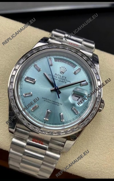Rolex Day Date M228396TBR-0002 904L Steel 40MM - Ice Blue Dial 1:1 Mirror Replica