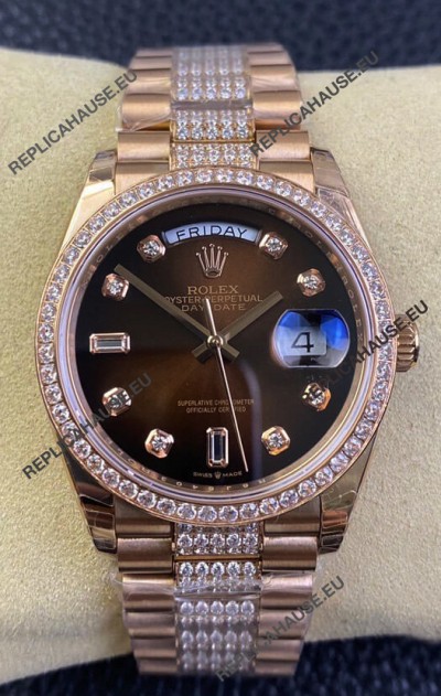 Rolex Day Date Presidential M128345rbr-0041 18K Rose Gold Watch 36MM - Brown Dial 1:1 Mirror Quality