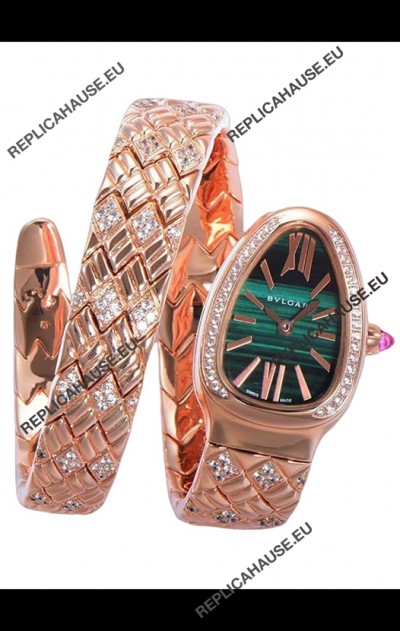 Bvlgari Serpenti Edition Rose Gold Casing Green Dial Watch in 1:1 Mirror Quality