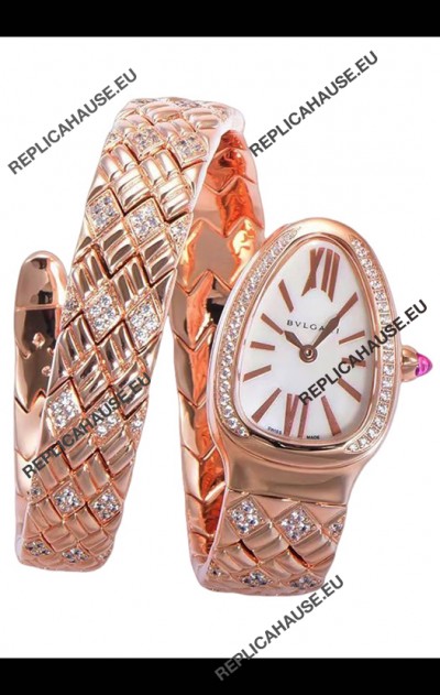 Bvlgari Serpenti Edition Rose Gold Casing White Dial Watch in 1:1 Mirror Quality