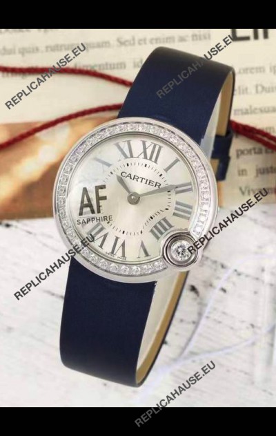 Ballon Blanc De Cartier Swiss Quartz Replica Watch in Steel Casing Fabric Strap 