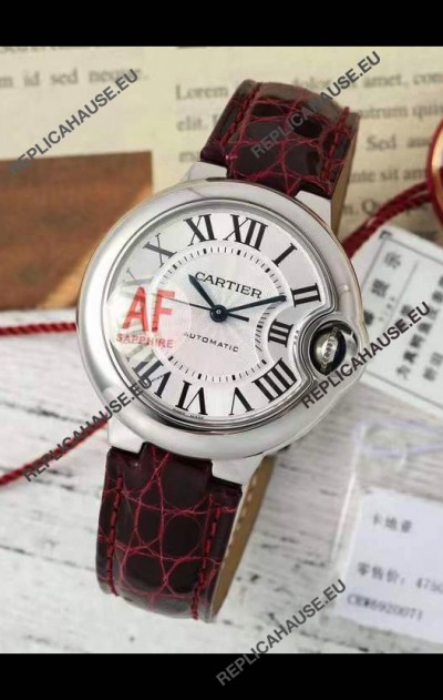 Ballon De Cartier Swiss Automatic 1:1 Mirror Quality Brown Strap 33MM in Steel Casing 