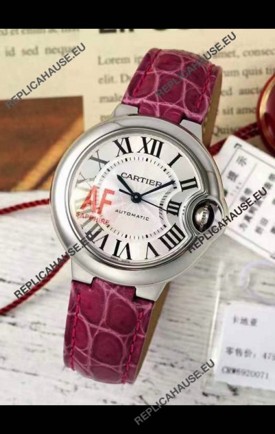 Ballon De Cartier Swiss Automatic 1:1 Mirror Quality Pink Strap 33MM in Steel Casing