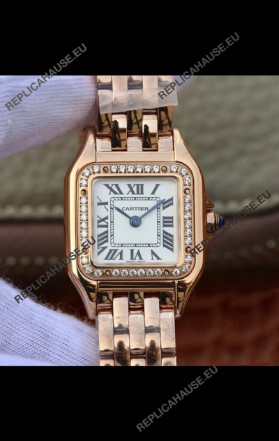 Cartier PANTHERE Edition 1:1 Mirror Swiss Watch Rose Gold White Dial - Diamonds Bezel