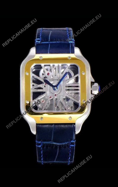Cartier Santos DUMONT Skeleton Watch in Two Tone Bezel Swiss Replica Watch