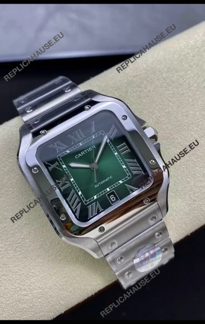 Cartier Santos De Cartier 904L Steel Green Dial 1:1 Mirror Replica - 40MM Stainless Steel Watch