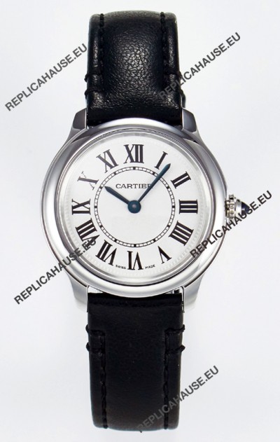 Ronde De Cartier Super Clone 29MM Swiss Replica Watch in Silver-Plated White Dial