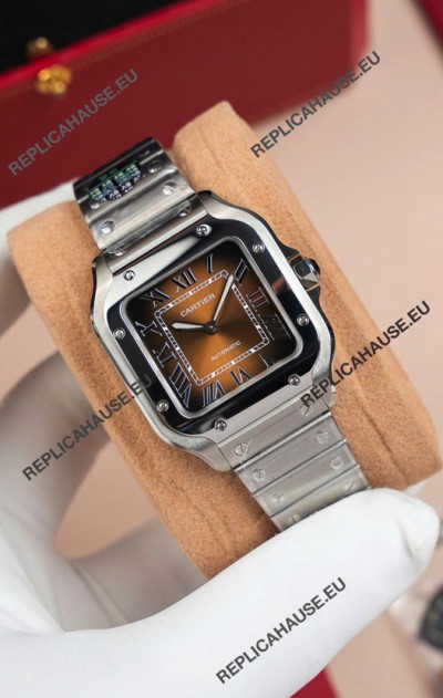 Cartier Santos De Cartier 904L Steel Brown Dial 1:1 Mirror Replica - 35MM Stainless Steel Watch