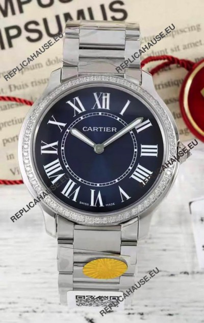 Cartier Ronde Must 36MM Swiss Quartz Blue Dial 1:1 Mirror Swiss Replica Watch 