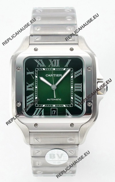 Cartier Santos De Cartier 904L Steel Green Dial Super Clone Replica 40MM Watch 