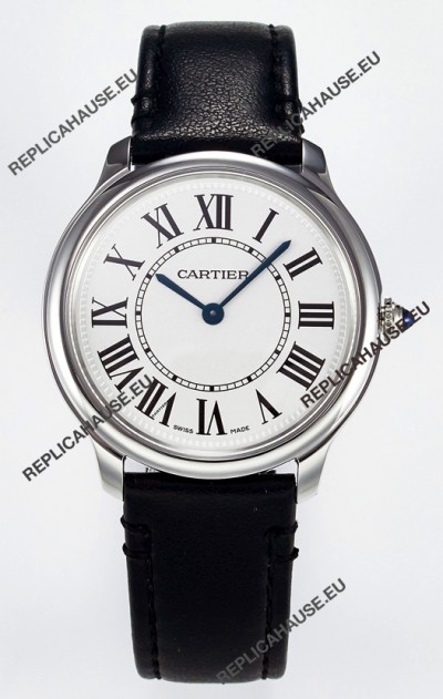Ronde De Cartier Super Clone 36MM Swiss Replica Watch in Silver-Plated White Dial