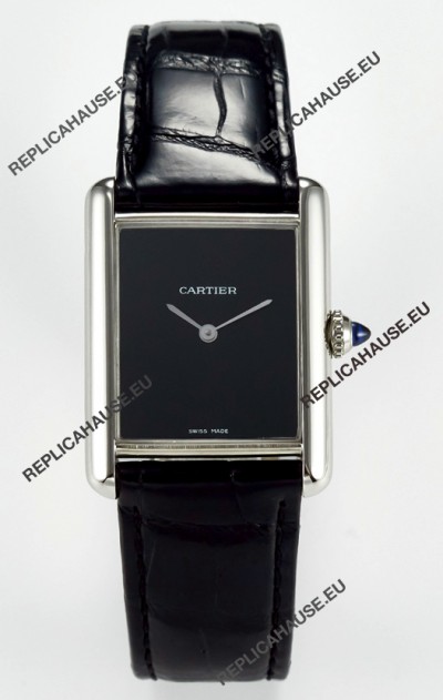 Tank Must Cartier Super Clone Edition 33.7MM Watch in Steel Casing Black Dial 