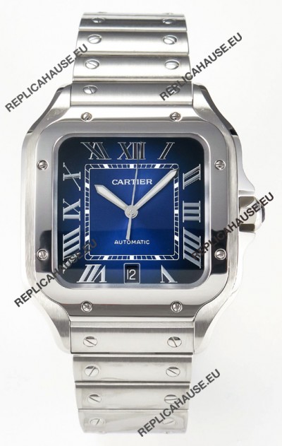 Cartier Santos De Cartier 904L Steel Blue Dial Super Clone Replica 40MM Watch 