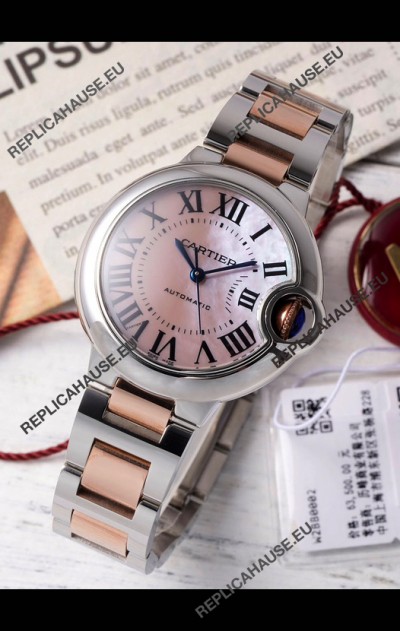 Ballon De Cartier Swiss Automatic Pink Pearl Dial Mirror Quality 33MM in Two Tone Casing