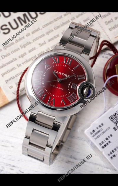 Ballon De Cartier Swiss Automatic Red Dial Mirror Quality 33MM in Stainless Steel 