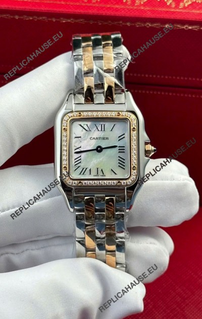 PANTHERE de Cartier Edition 27mm Pearl Dial 1:1 Mirror Swiss Watch Two Tone Rose Gold Casing