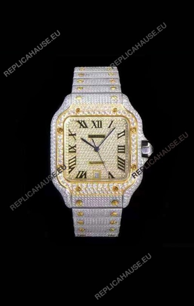 Santos De Cartier Swiss Replica Watch with Diamonds Embedded Dial in Two Tone Casing 40MM