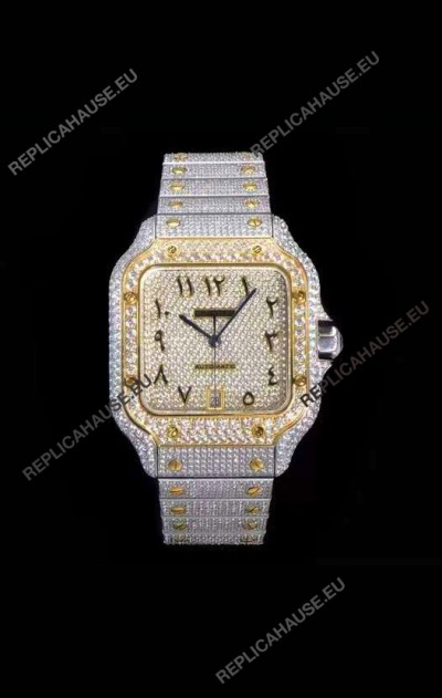 Santos De Cartier Swiss Replica Watch with Diamonds Embedded Dial in Two Tone Casing 40MM