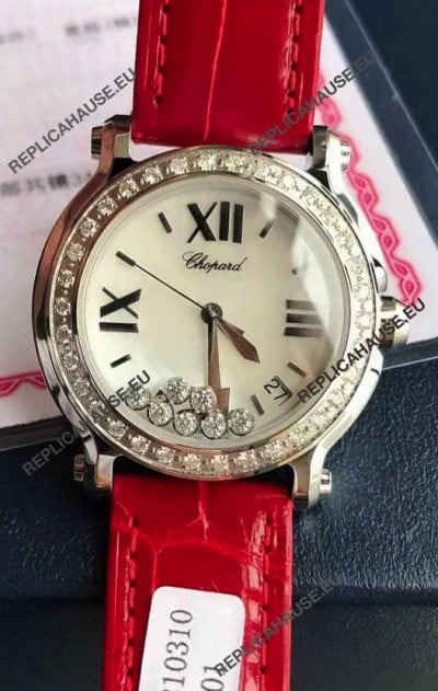Chopard Happy Stainless Steel Swiss Quartz Watch 1:1 Mirror Replica - Genuine Diamonds 