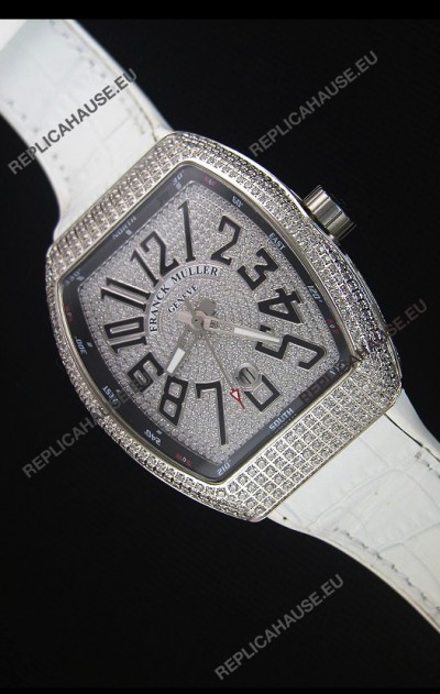 Franck Muller Vanguard Swiss Replica Watch in Diamonds Encrusted Dial