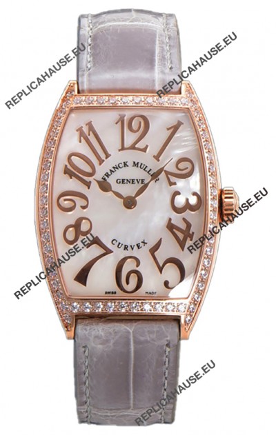 Franck Muller Cintree Curvex Mother of Pearl Dial Watch in Rose Gold Plating - Grey Strap 