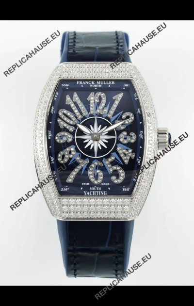 Franck Muller Vanguard V32 Blue Dial - Diamonds Casing Swiss Replica Watch