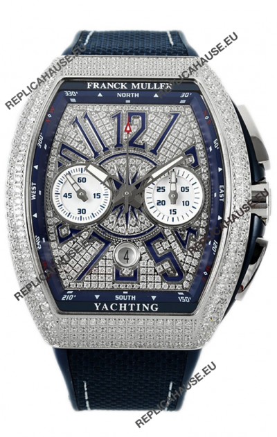 Franck Muller Vanguard V45 Chronograph 904L Steel Diamonds Embedded Dial Swiss Replica