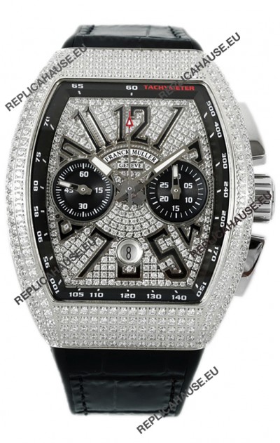 Franck Muller Vanguard V45 Chronograph 904L Steel Diamonds Embedded Dial Swiss Replica