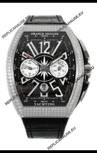 Franck Muller Vanguard V45 Chronograph 904L Steel Black Dial with Diamonds Swiss Watch