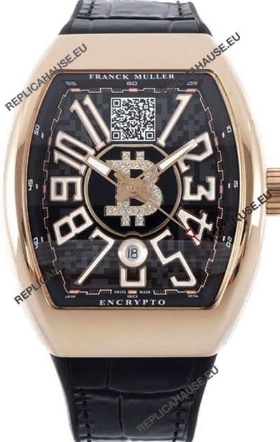 Franck Muller Vanguard Encrypto BTC V45 Rose Gold Casing Swiss Replica Watch