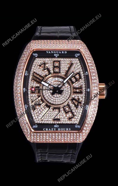 Franck Muller Vanguard Crazy Hours Edition in Rose Gold Plating - Black Numerals