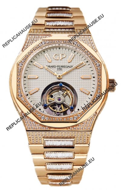 Girard Perregaux Laureato Tourbillon 1:1 Mirror Swiss Replica Watch Rose Gold Casing 