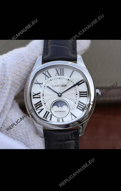 Drive De Cartier Moonphase Edition 1:1 Mirror Replica Watch in Stainless Steel - White Dial 