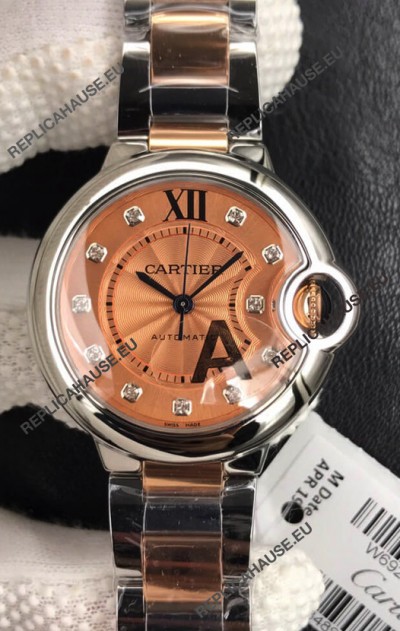 Ballon De Cartier Swiss Quartz 1:1 Mirror Quality 28MM in Two Tone Rose Gold Strap
