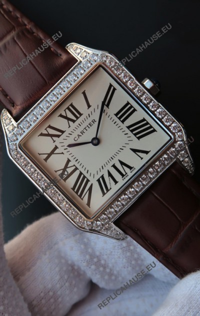 Cartier Santos Dumont 1:1 Swiss Replica Watch in Quartz Movement - Diamonds Bezel 