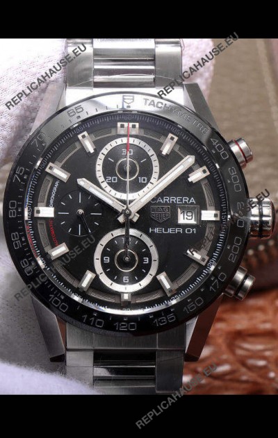 Tag Heuer Carrera Heuer 01 Swiss Replica Watch in Steel Casing Ceramic Bezel 43MM