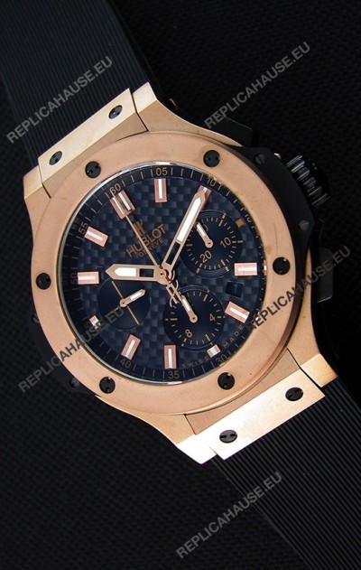 Hublot Big Bang Carbon Dial Pink Gold Case Swiss Replica Watch : 1:1 Mirror Replica 