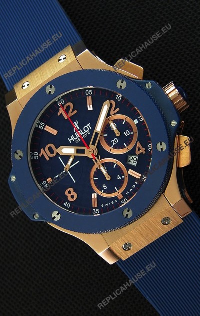 Hublot Big Bang Blue Pink Gold Case Swiss Replica Watch 1:1 Mirror Replica