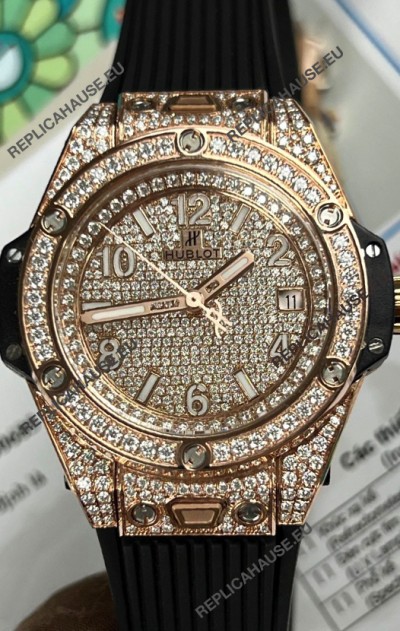 Hublot Big Bang One Click Diamonds Paved Dial Rose Gold Swiss Replica Watch 39MM