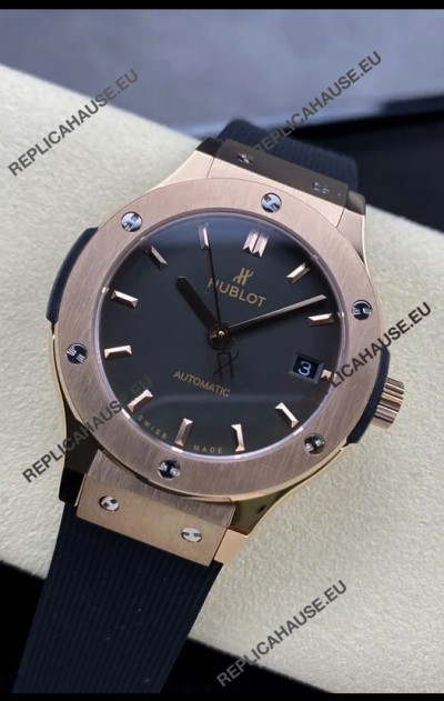 Hublot Classic Fusion 1:1 Mirror Replica Swiss Watch in Rose Gold 904L Steel Casing Black Dial 38MM