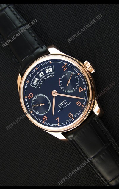 IWC Portugieser Annual Calender Midnight Blue Pink Gold IW503504 1:1 Mirror Replica