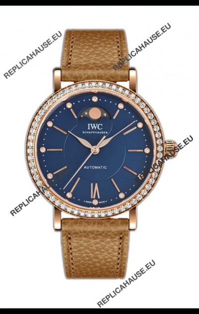 IWC Portofino IW6596 Automatic Moon Phase Rose Gold Casing Watch in Blue Dial 37MM