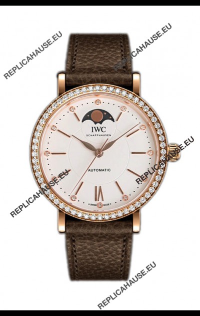 IWC Portofino IW6596 Automatic Moon Phase Rose Gold Casing Watch in White Dial 37MM