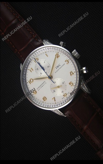 IWC Portuguese Chronograph Stainless Steel with Diamonds 1:1 Mirror Replica Watch