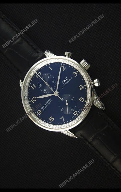 IWC Portuguese Chronograph Black Dial/Strap with Diamonds 1:1 Mirror Replica Watch