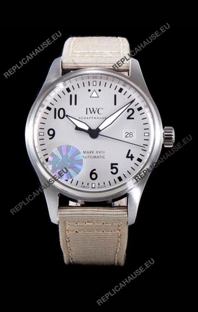 IWC Pilot's MARK XVIII Aviator 1:1 Swiss Watch in 904L Steel Case - Beige Nylon Strap 