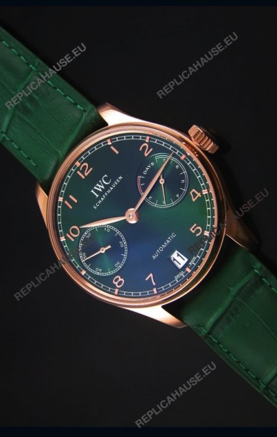 IWC Portugieser Swiss 1:1 Mirror Replica Watch Green Dial Rose Gold Case Watch