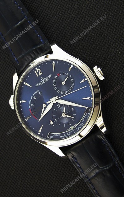 Jaeger LeCoultre Master Geographic Power Reserve Steel Case Steel Blue Dial Swiss Replica Watch 