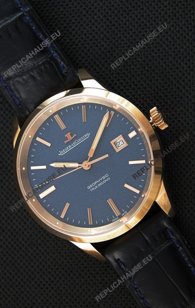 Jaeger LeCoultre Geophysic True Second Pink Gold Swiss Replica Watch Blue Dial 
